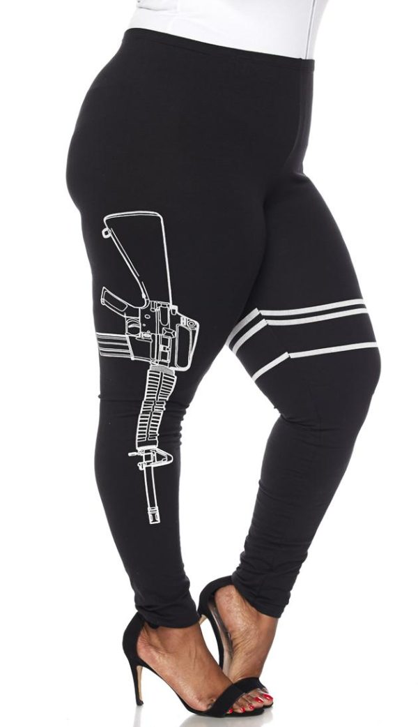 Plus Size Guns Out Machine Gun Leggings in Black