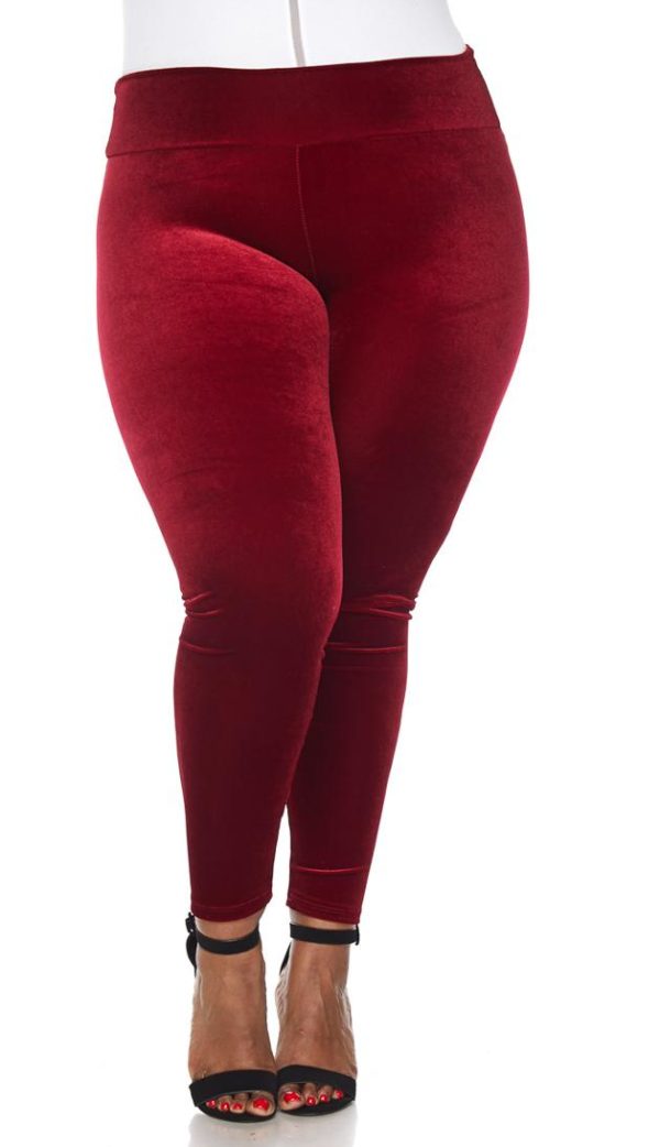 Plus Size Wine High Waisted Velvet Leggings