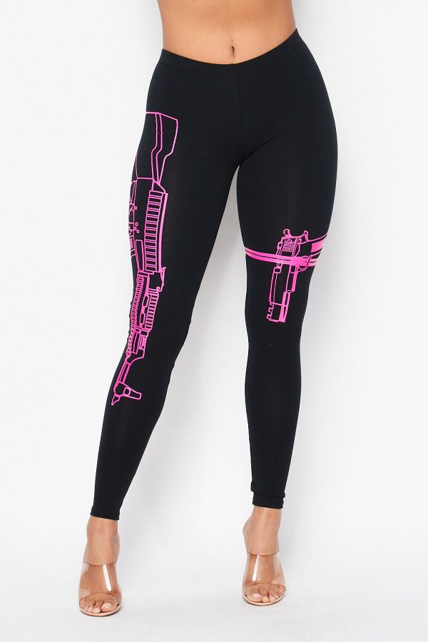 Machine Gun Black W/ Neon Pink Leggings - Plus Sizes Available