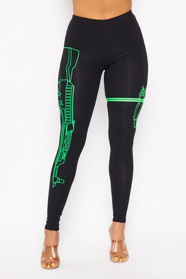 Machine Gun Black W/ Neon Green Leggings - Plus Sizes Available