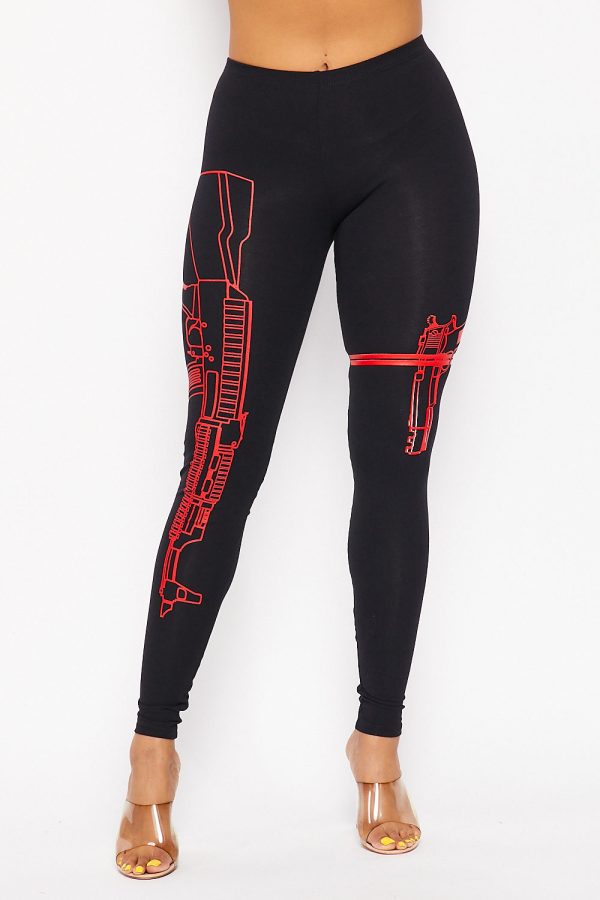 Machine Gun Black W/ Neon Red Leggings - Plus Sizes Available