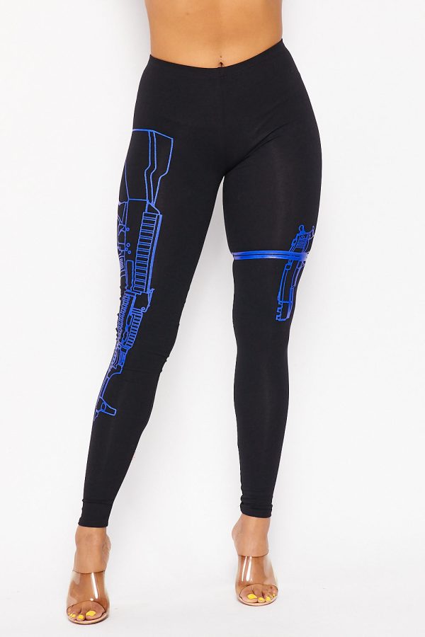 Machine Gun Black W/ Royal Blue Leggings - Plus Sizes Available