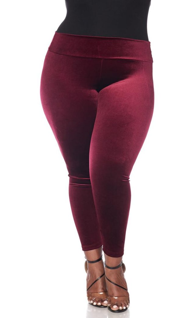 Plus Size High Waisted Velvet Leggings in Burgundy