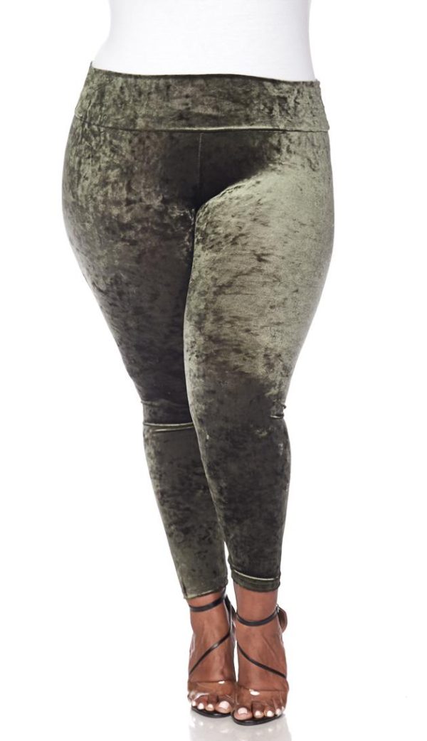 Plus Size Olive Crushed Velvet High Waisted Leggings