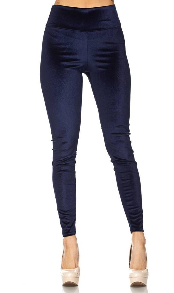 High Waisted Velvet Leggings in Navy Blue (Plus Sizes Available)