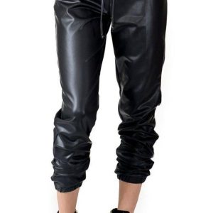 Faux Leather Jogger Pants with Drawstring (Plus Sizes Available S-3XL)