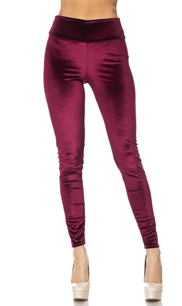 High Waisted Velvet Leggings in Burgundy