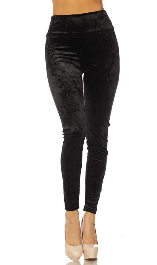 Black Crushed Velvet High Waisted Leggings (Plus Sizes Available)