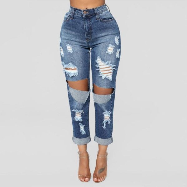 Deeeze High Waist Ripped Denim Pants