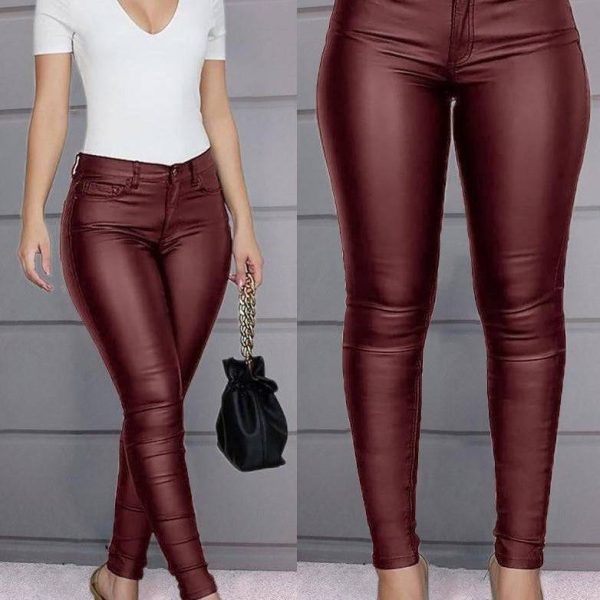 Deeeze High Waist Elastic Leather Pants